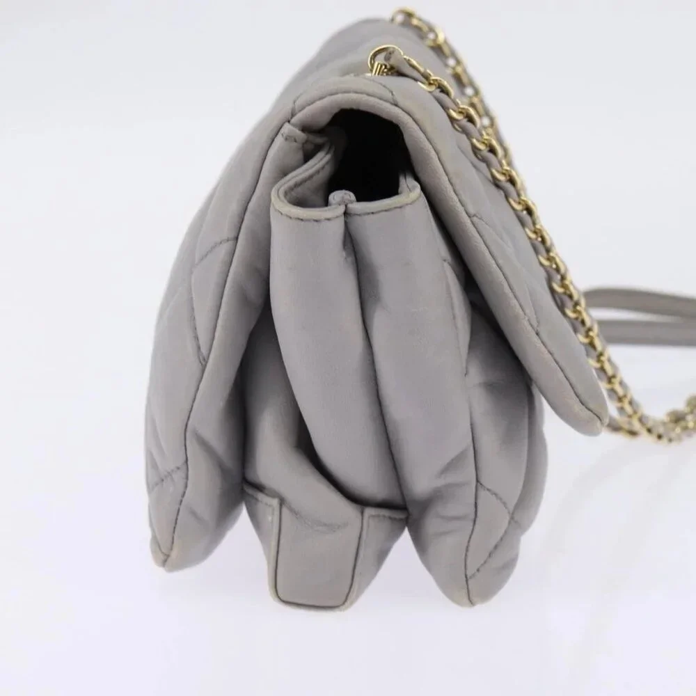 Salvatore Ferragamo Chain Vala Shoulder Bag Leather Gray Gold Auth 147515 - Picture 4 of 16